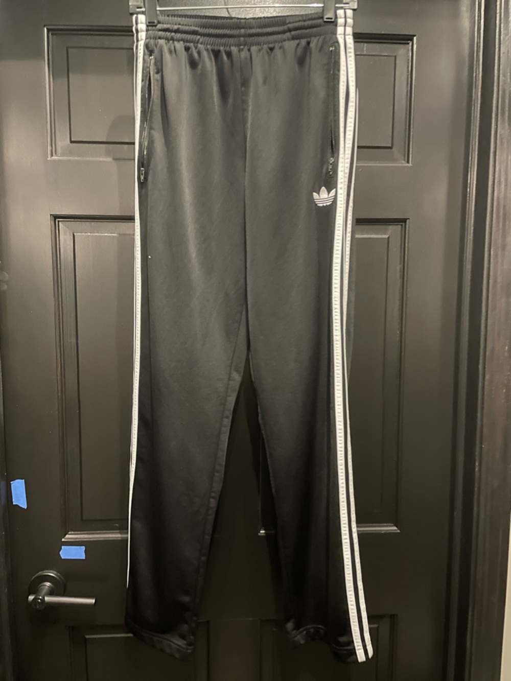 Adidas Black Track Pants with White Stripes